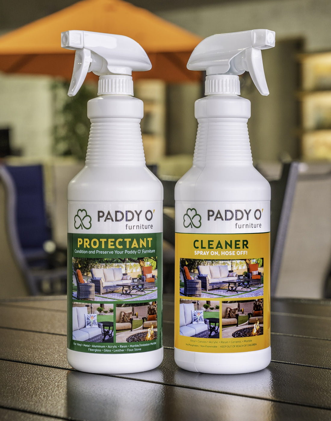 two bottles of paddy o furniture care cleaner