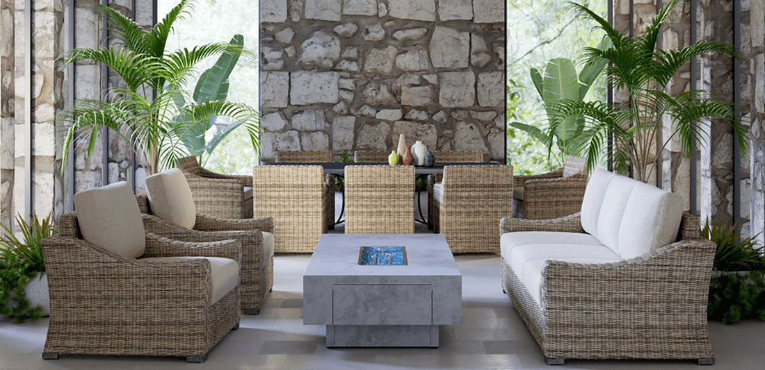 Outdoor patio furniture set with firepit coffee table