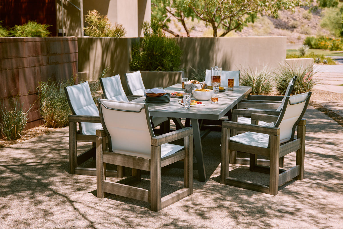 dining table set with sling white dining chairs