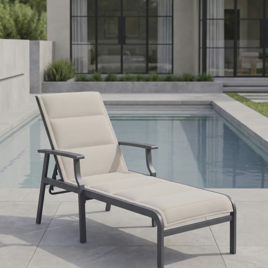 Rockport padded sling chaise lounge by Paddy O' Furniture, designed for refined outdoor relaxation.