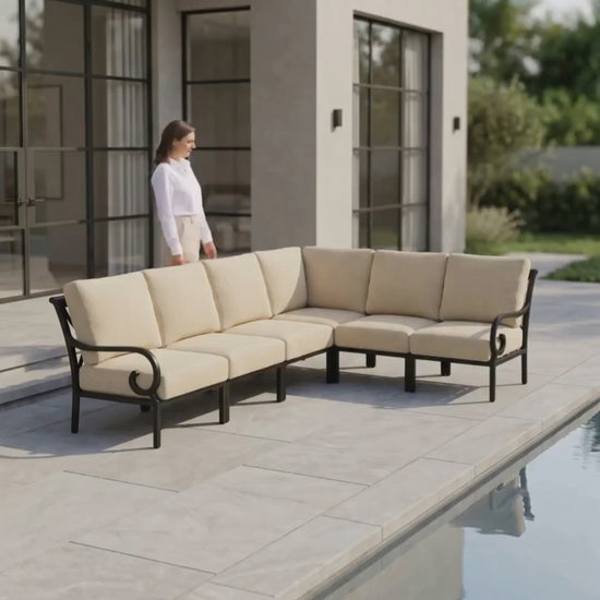 Rancho 6-seat L-shaped sectional with Bliss cushions by Paddy O' Furniture.