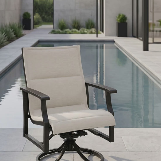 Paddy O' Furniture Newport padded sling swivel dining chair in soft bliss fabric.