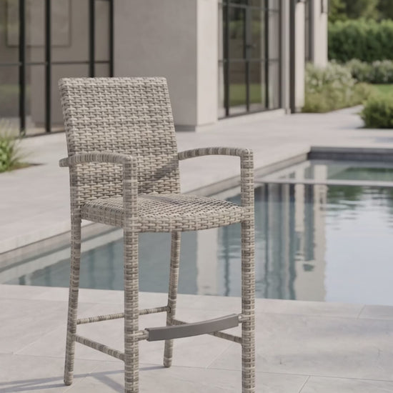 Malibu Bar Chair by Paddy O' Furniture: Coastal luxury outdoor seating with built-in cushion.