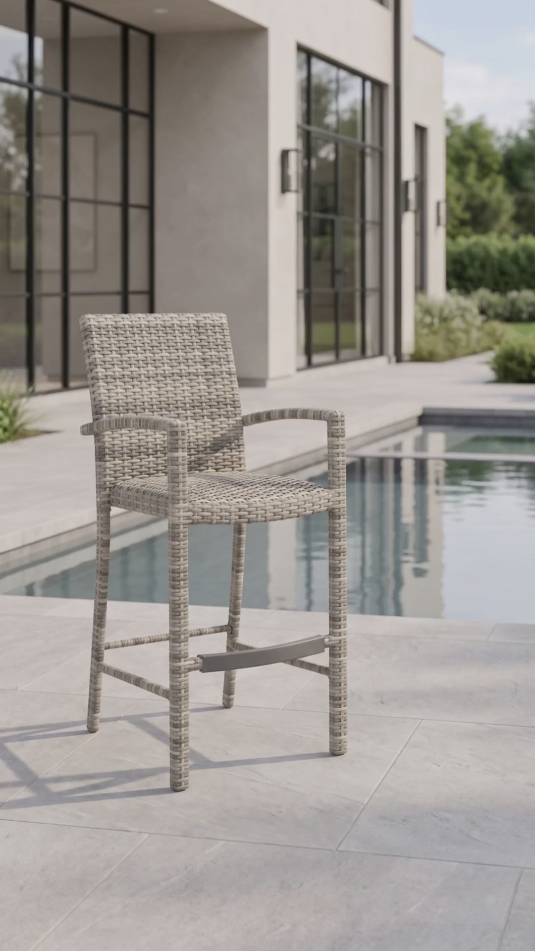 Malibu Bar Chair by Paddy O' Furniture: Coastal luxury outdoor seating with built-in cushion.