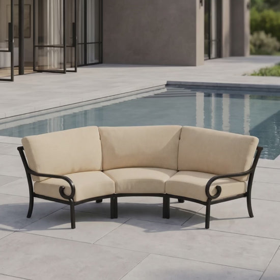 Rancho 3-seat curved sectional with Bliss cushions by Paddy O' Furniture.
