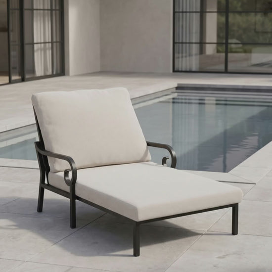 Rancho Cuddle Chaise outdoor lounge chair with Bliss cushions from Paddy O' Furniture.