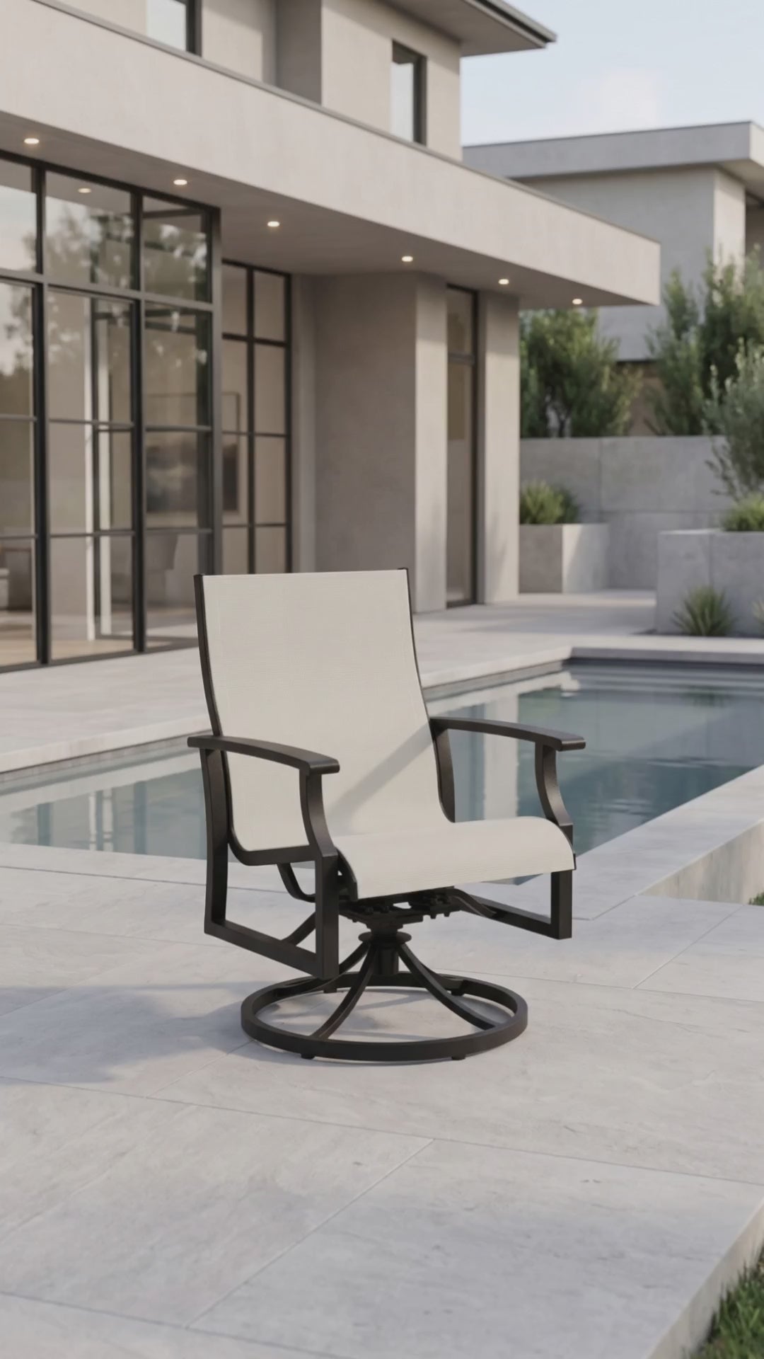 Paddy O' Furniture Newport Sling Swivel Dining Chair with a modern sleek frame and breathable mesh.