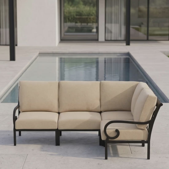 Rancho 4-Seat L-Shaped Sectional with outdoor Bliss cushions by Paddy O' Furniture.