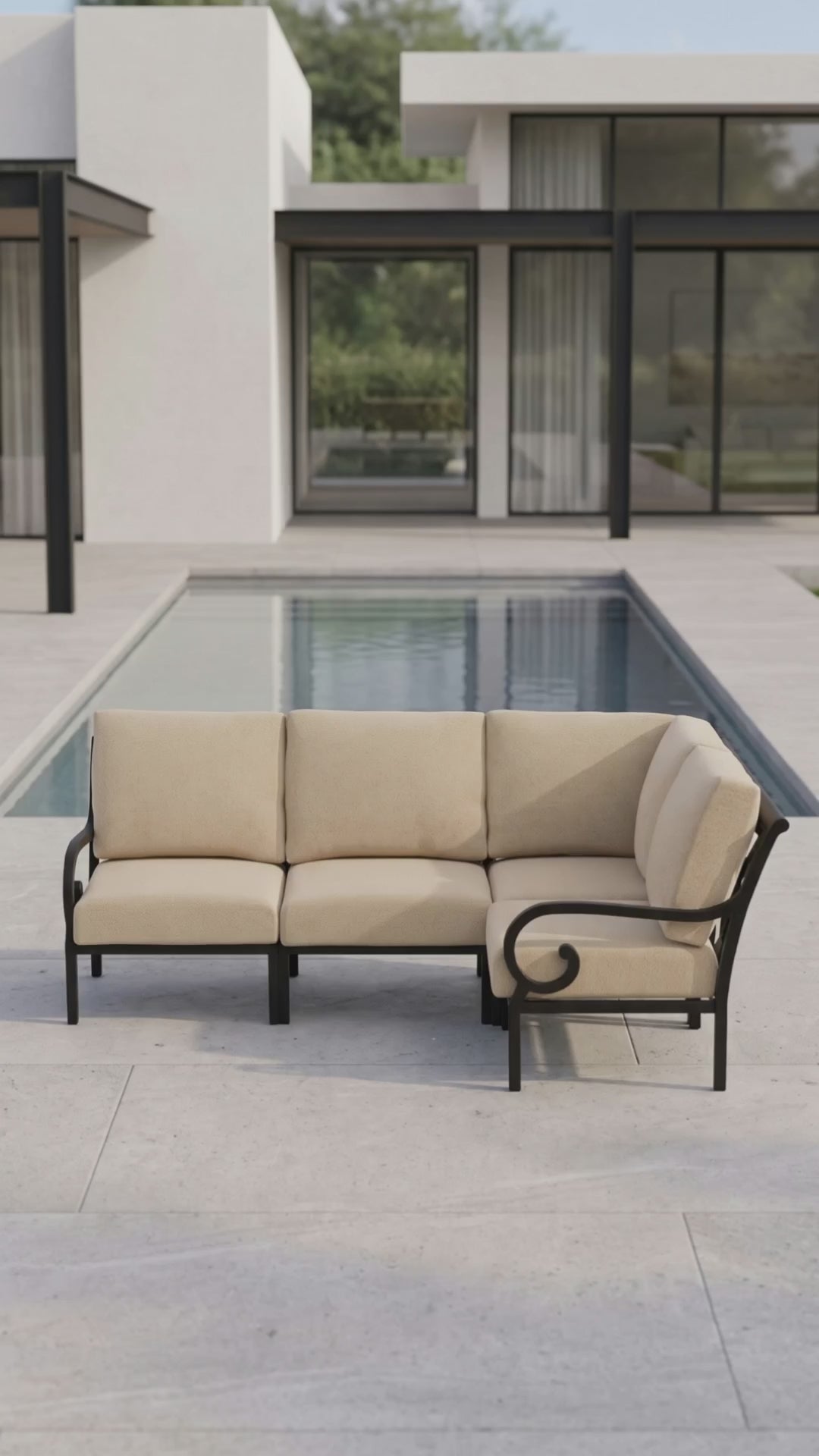 Rancho 4-Seat L-Shaped Sectional with outdoor Bliss cushions by Paddy O' Furniture.
