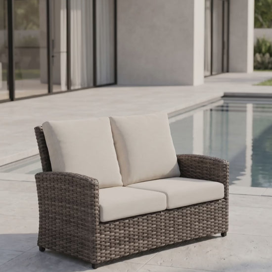Malibu Loveseat with comfortable Bliss cushions by Paddy O' Furniture.