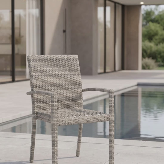 Malibu stackable outdoor dining chair with built-in cushioning and coastal design by Paddy O' Furniture