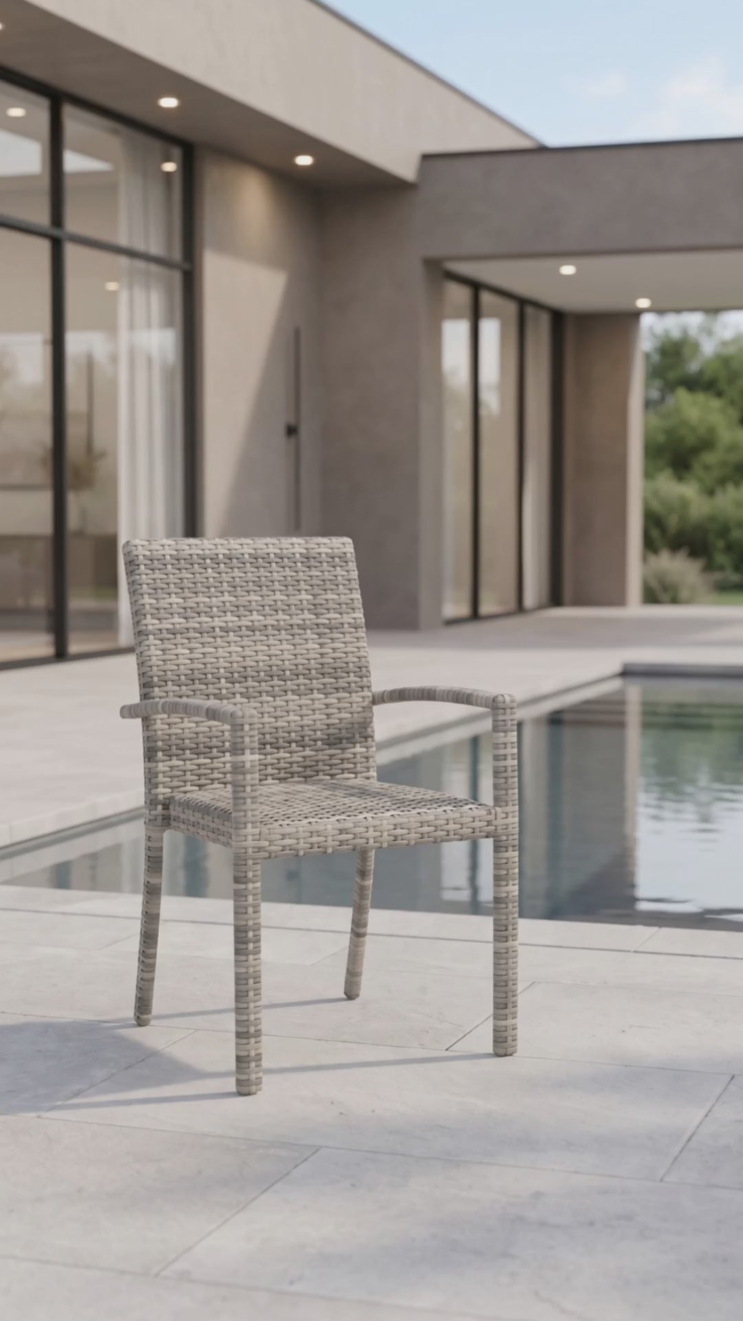 Malibu stackable outdoor dining chair with built-in cushioning and coastal design by Paddy O' Furniture