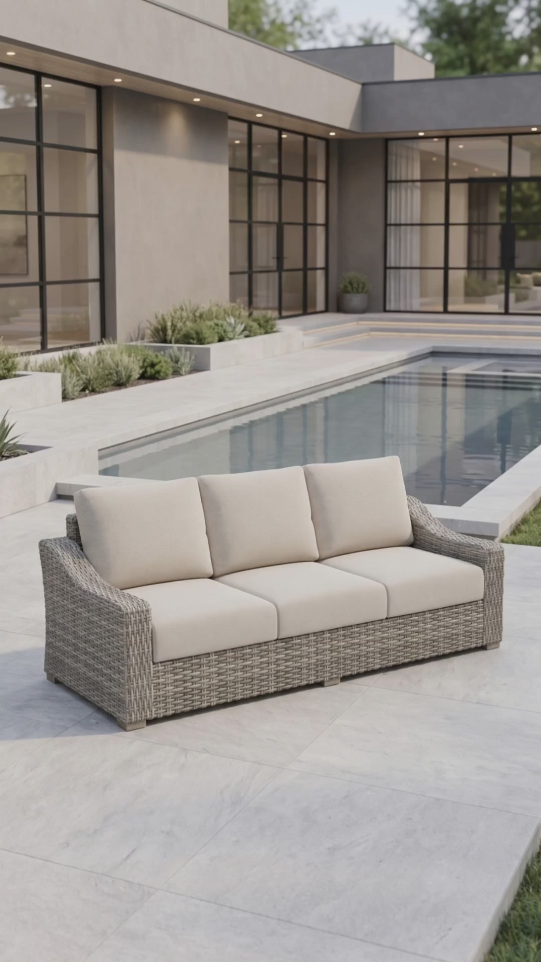 Loire Valley outdoor sofa with cushions by Paddy O' Furniture.