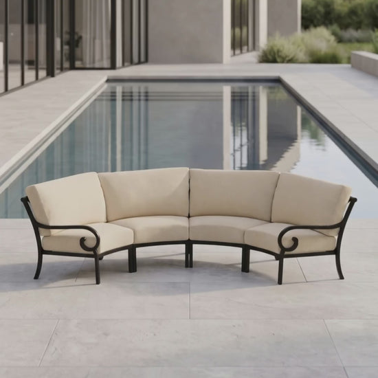Paddy O' Furniture Rancho 4-Seat Curved Outdoor Sectional with luxury Bliss cushions.