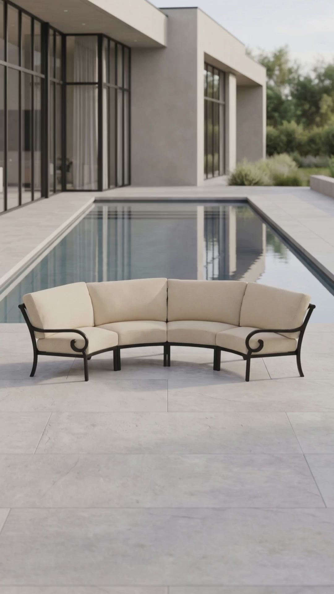 Paddy O' Furniture Rancho 4-Seat Curved Outdoor Sectional with luxury Bliss cushions.