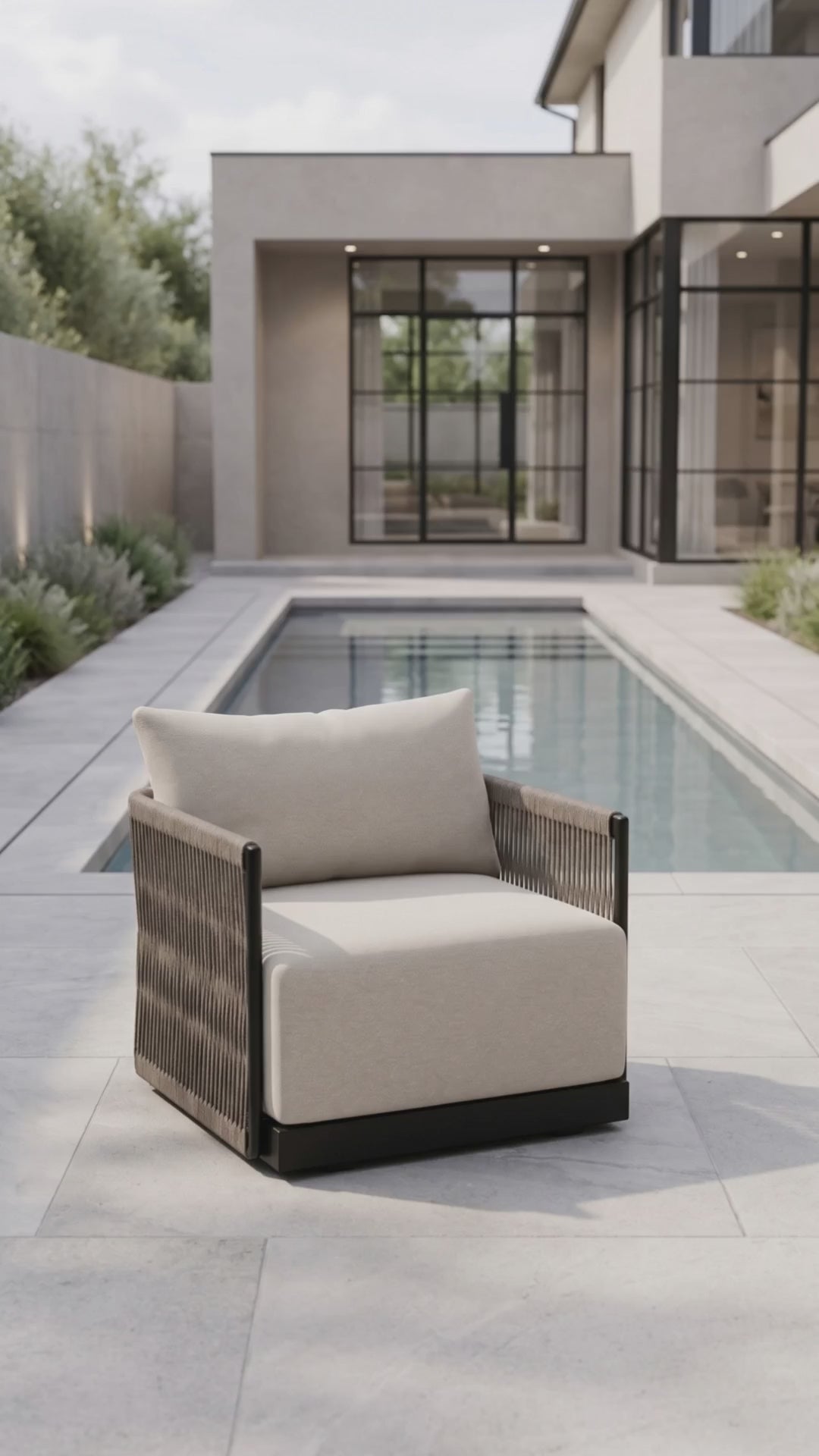 Paddy O' Furniture Resort Club Chair featuring an elegant outdoor frame and comfortable Bliss cushions.