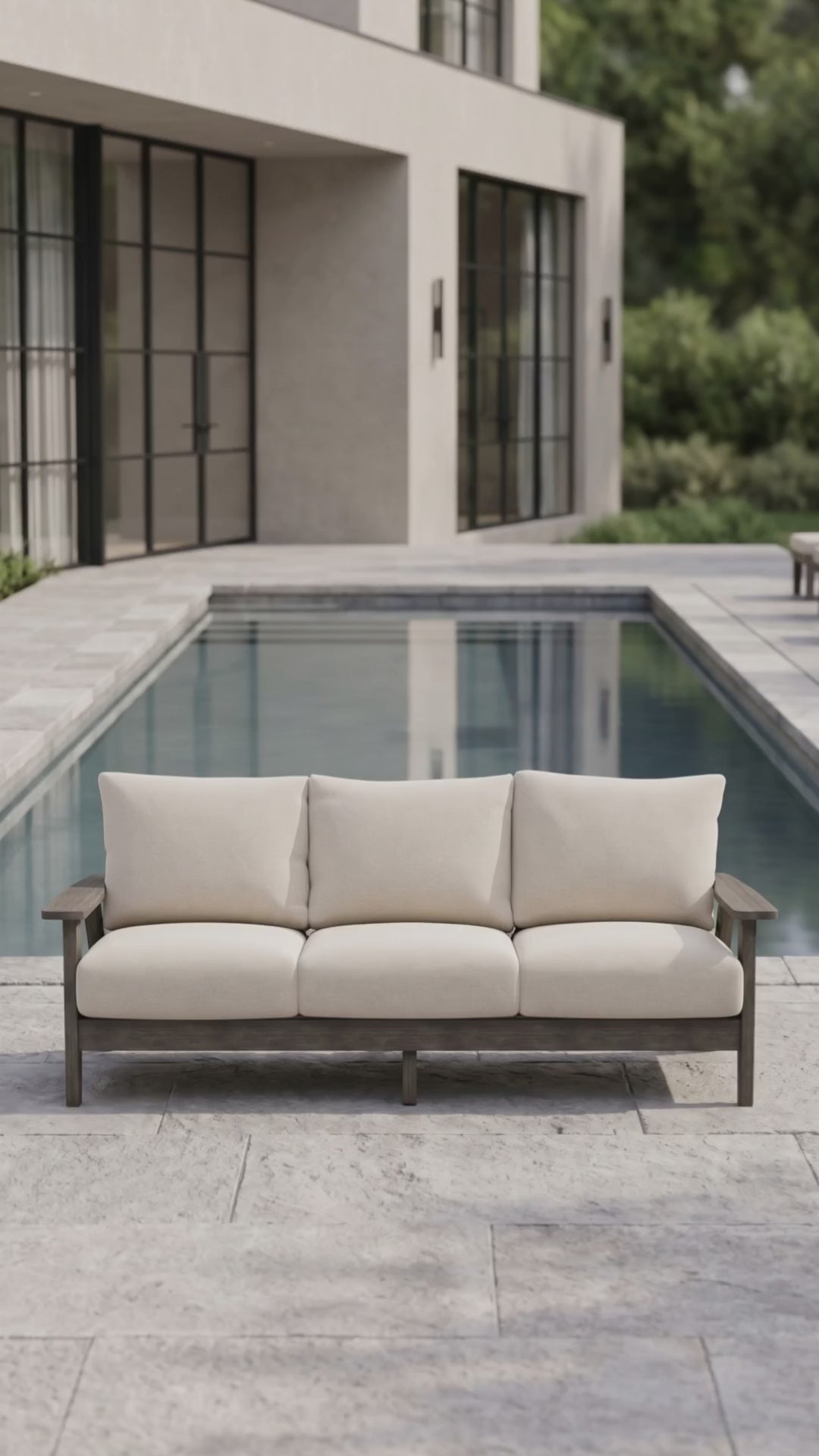 Paddy O' Furniture Patriot outdoor sofa featuring deep Bliss cushions.