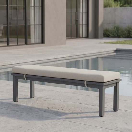 Paddy O' Furniture backless outdoor bench with clean lines, a minimalist profile, and a plush cushion.