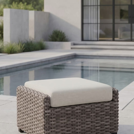 Malibu Ottoman outdoor footrest with Bliss cushions by Paddy O' Furniture.