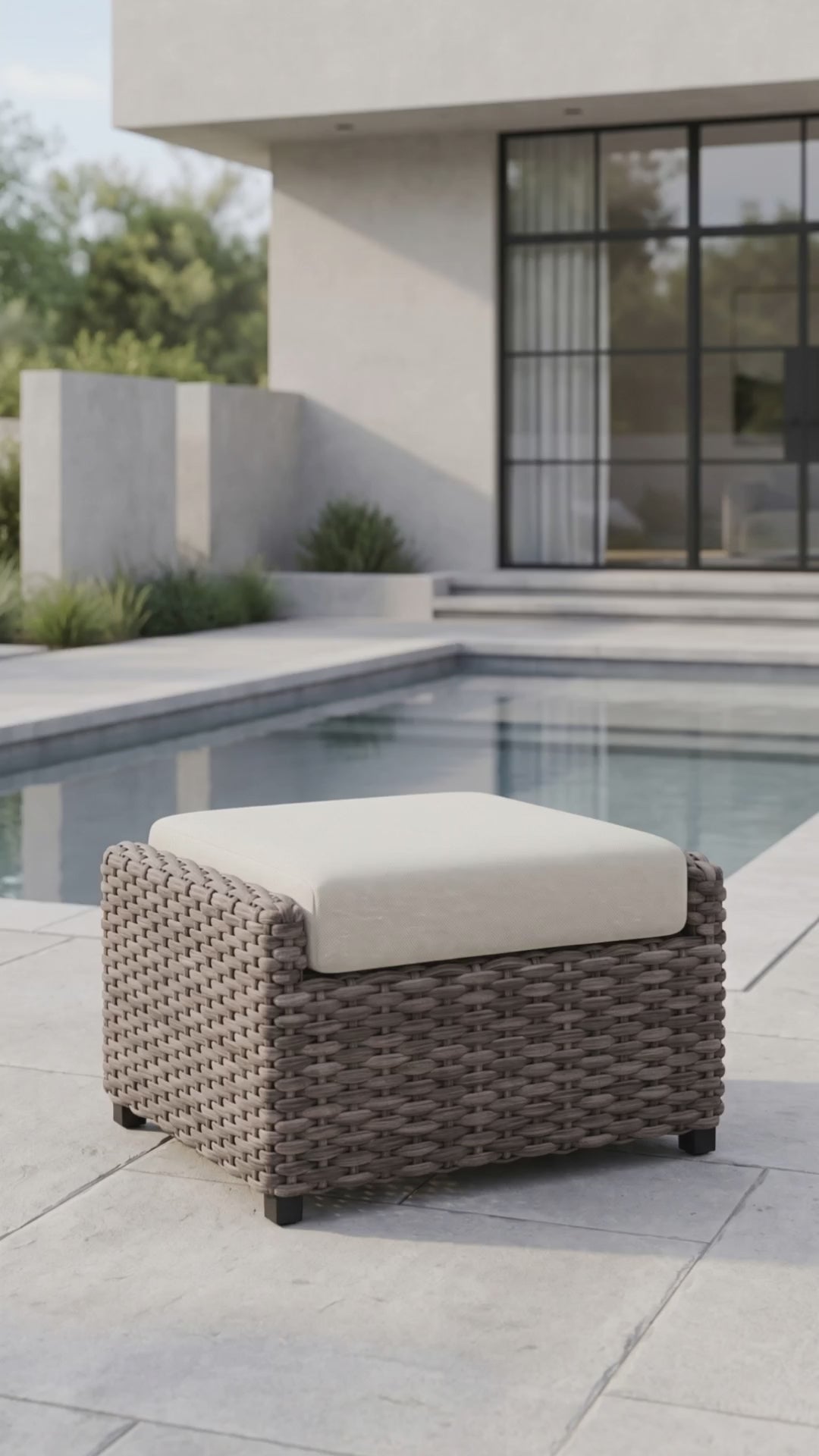 Malibu Ottoman outdoor footrest with Bliss cushions by Paddy O' Furniture.