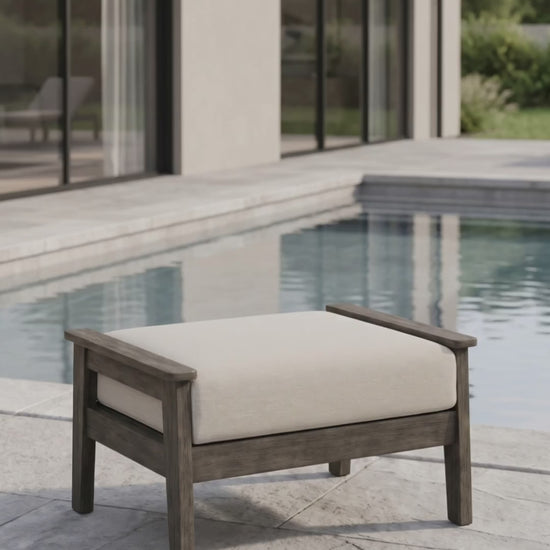 Patriot outdoor ottoman with HDPE lumber frame and beige weather-resistant cushion