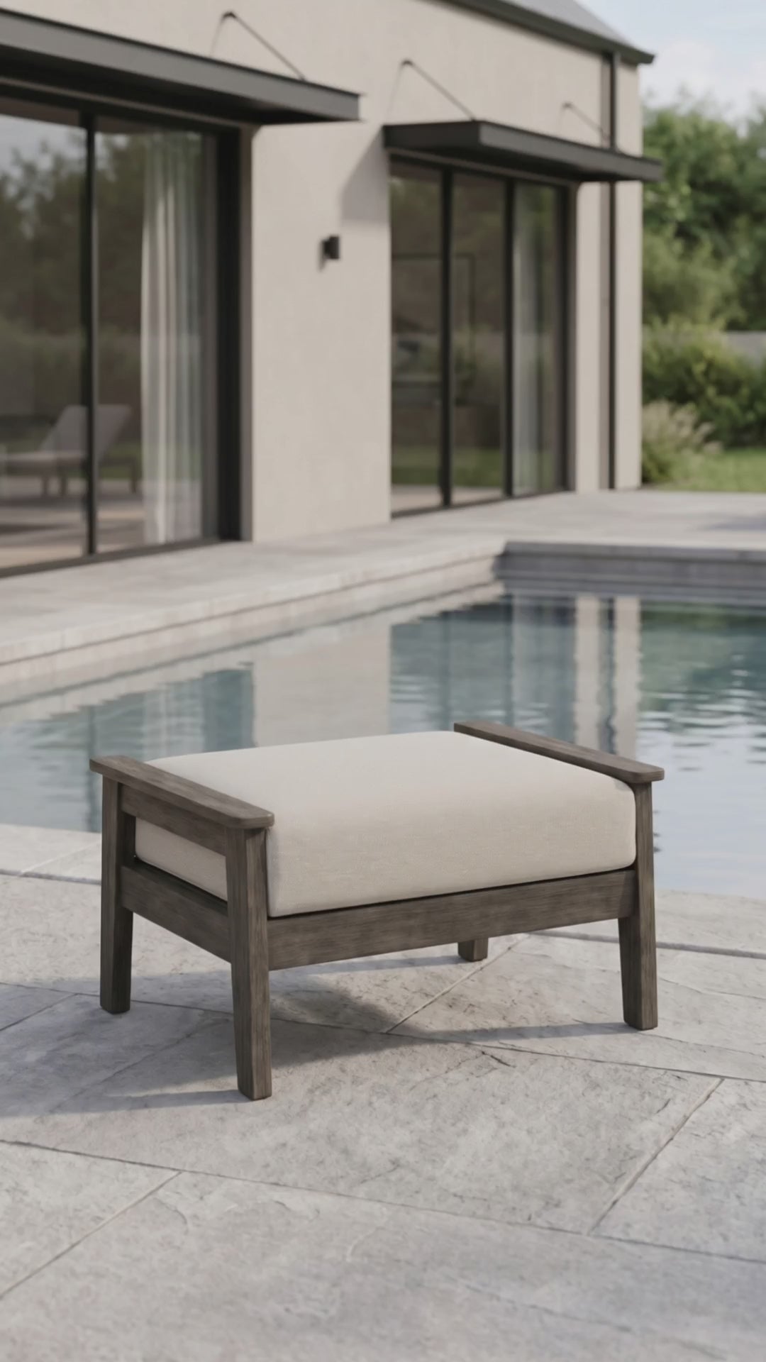 Patriot outdoor ottoman with HDPE lumber frame and beige weather-resistant cushion
