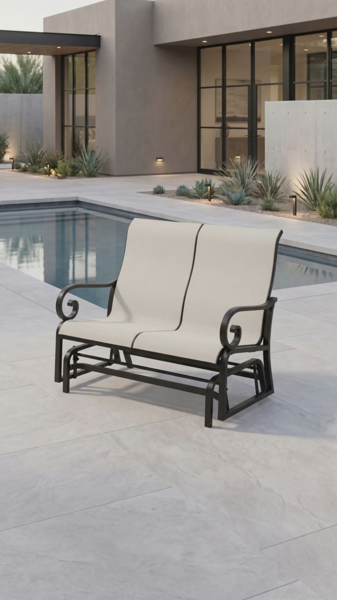 Rancho Sling Double Glider outdoor patio bench by Paddy O' Furniture.