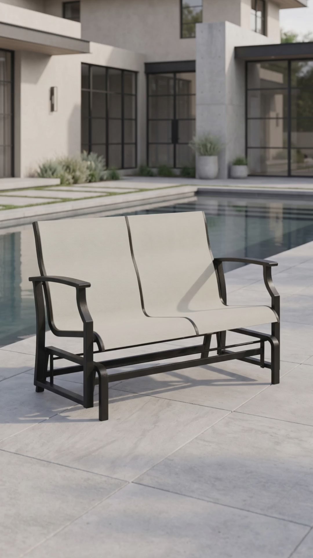 Paddy O' Furniture Newport Sling Double Glider outdoor motion seat.