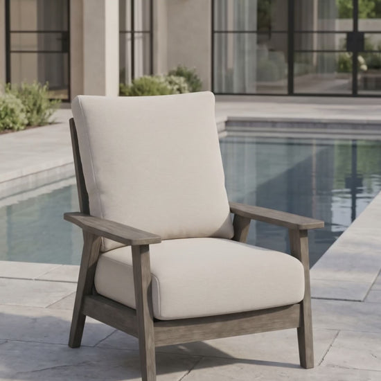 Paddy O' Furniture Patriot Club outdoor chair with soft Bliss cushions.
