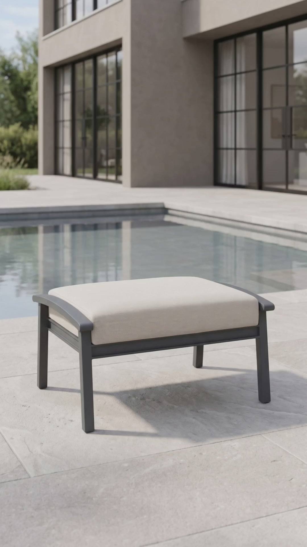 Low-profile Rockport patio ottoman with Bliss cushion by Paddy O' Furniture