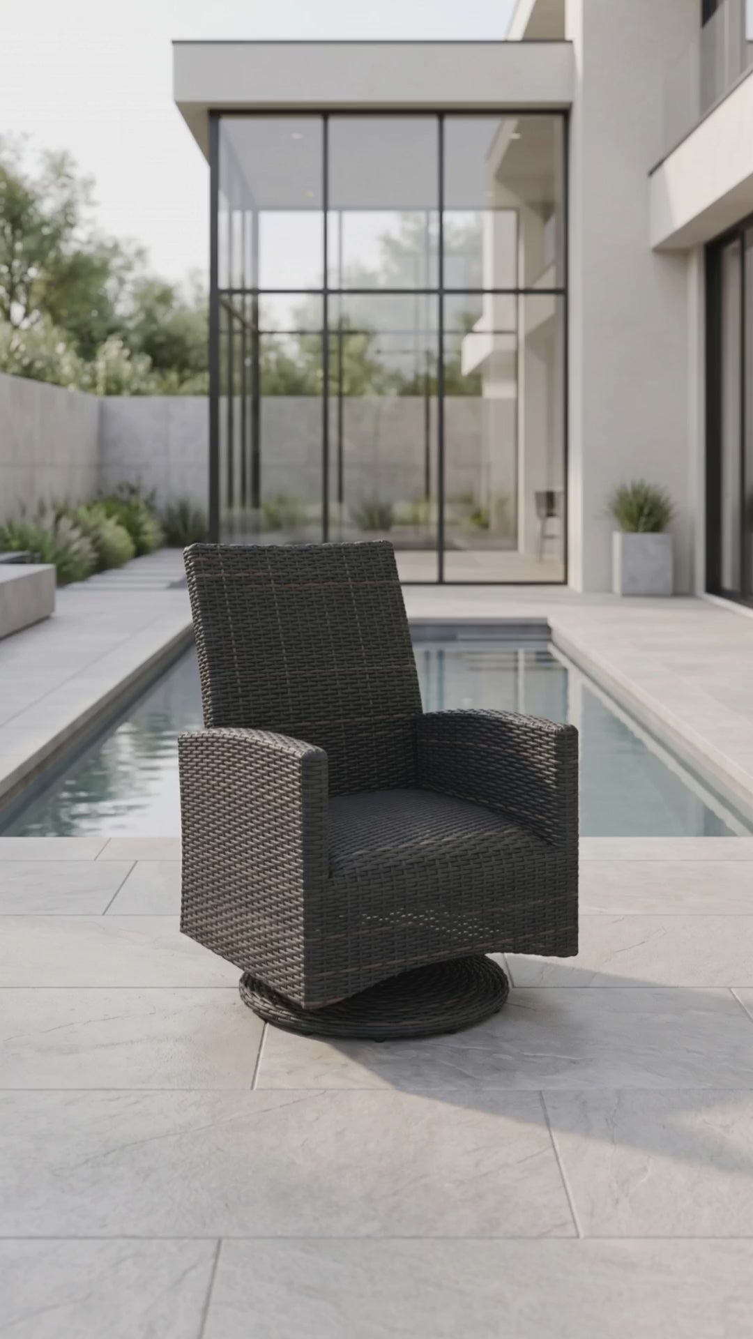 Paddy O' Furniture Ventura woven dining swivel rocker chair with built-in cushioning.