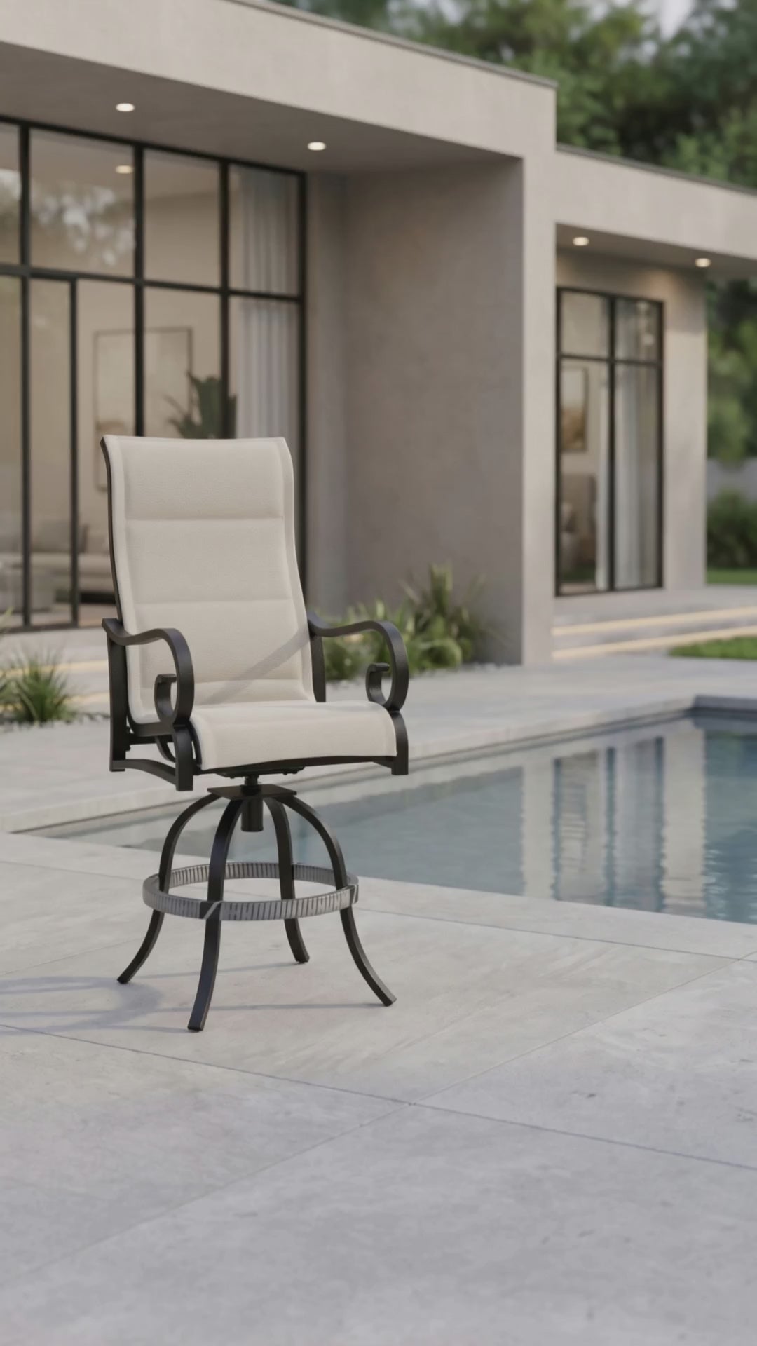 Paddy O' Furniture Rancho padded sling swivel balcony chair with a sophisticated frame and soft bliss fabric.
