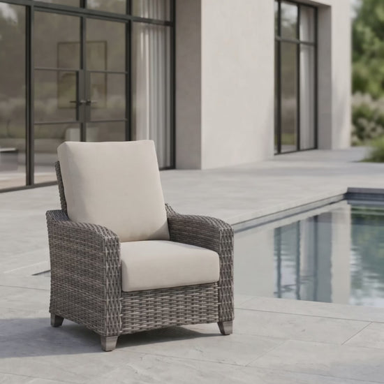 Paddy O' Furniture Edge Hill Club outdoor recliner with plush cushions.