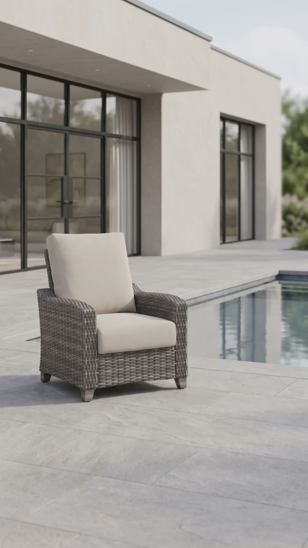 Paddy O' Furniture Edge Hill Club outdoor recliner with plush cushions.