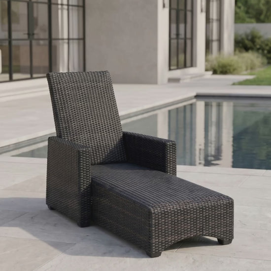 Paddy O' Furniture Ventura woven chaise lounge with an integrated cushioned seat for outdoor relaxation.