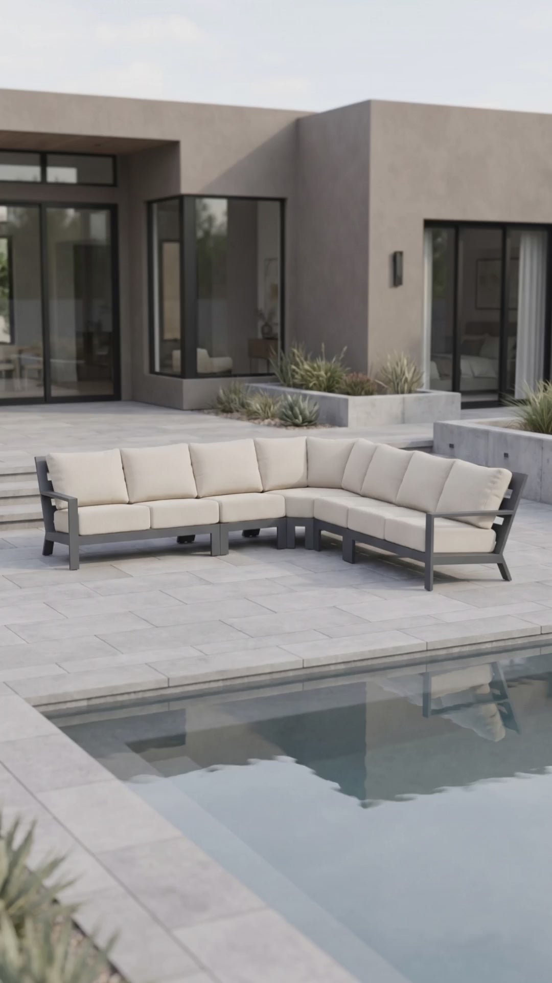 Paddy O' Furniture Peninsula 8-seat outdoor sectional with Bliss cushions.