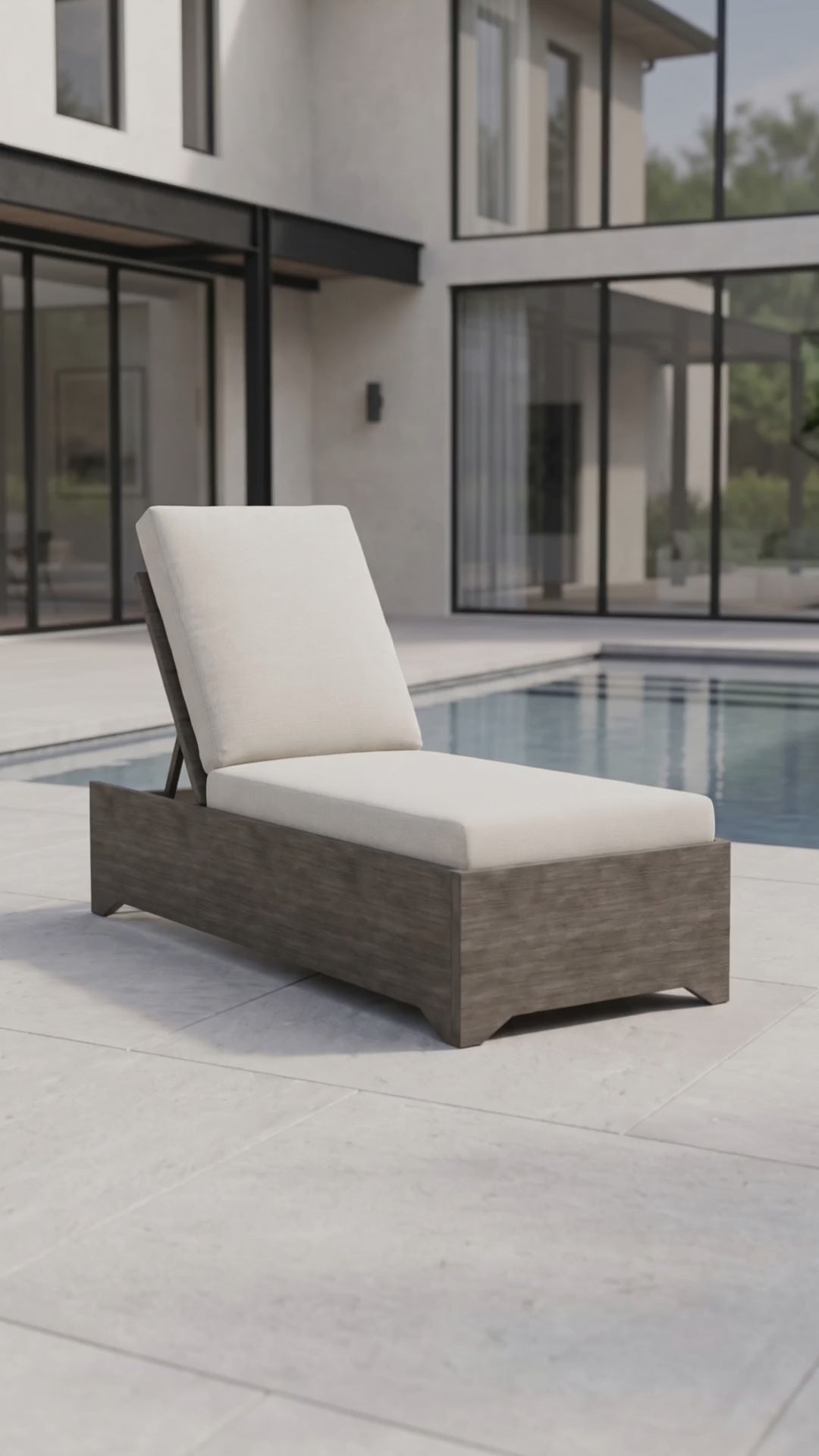 The modern Frame Chaise Lounge by Paddy O' Furniture features Bliss cushions for comfortable outdoor relaxation.