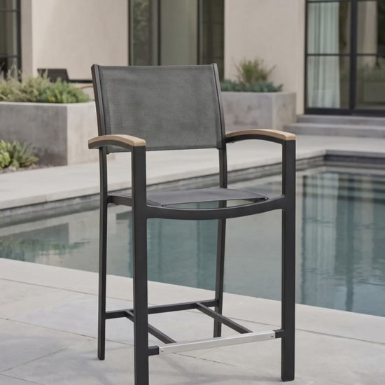 Paddy O' Furniture Mission Sling balcony chair featuring a modern frame and breathable mesh seat.