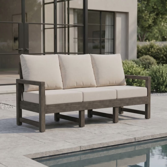 The Lakeside outdoor sofa with deep seating cushions from Paddy O' Furniture.